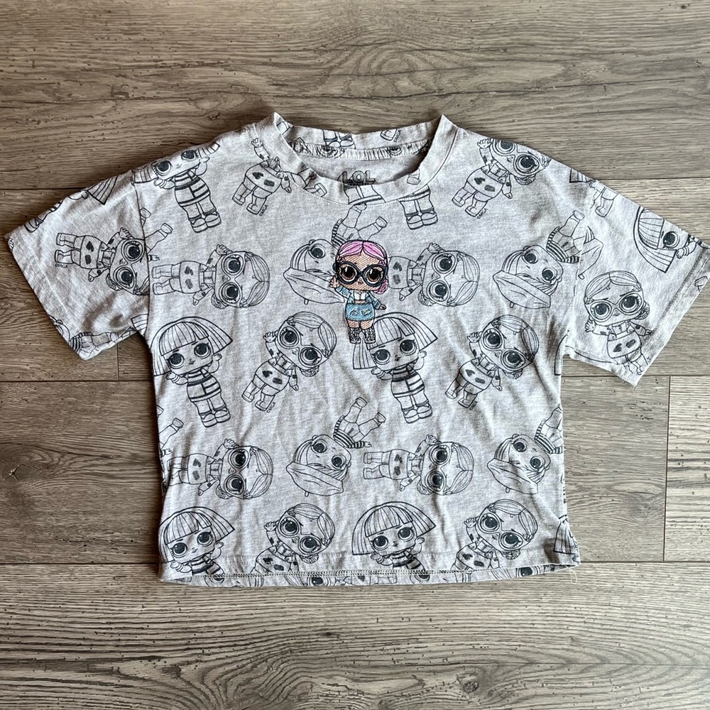 LOL Surprise! Girls Short Sleeve Gray Embroidered & Printed T-Shirt Size Medium